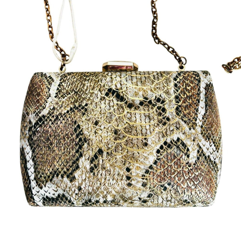 NEW Madison West CONVERTABLE Crossbody Bag Clutch Faux Snake Beige Black NWT - Picture 3 of 8